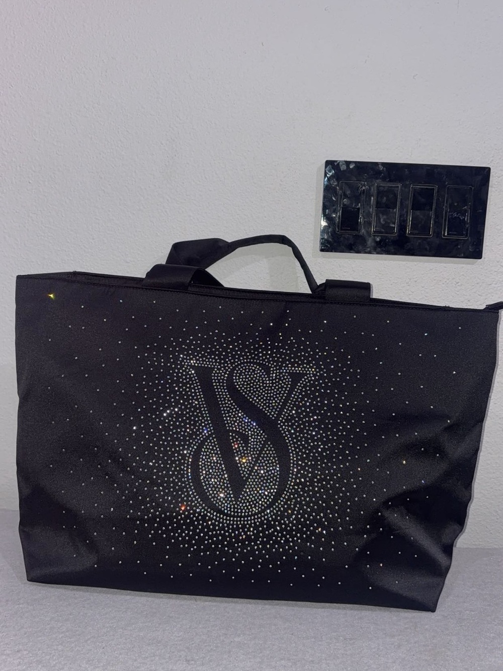Victoria's Secret Black Rhinestone Logo Tote